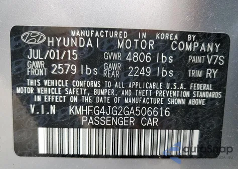 2016 Hyundai Azera from USA, damaged, VIN KMHFG4JG2GA506616